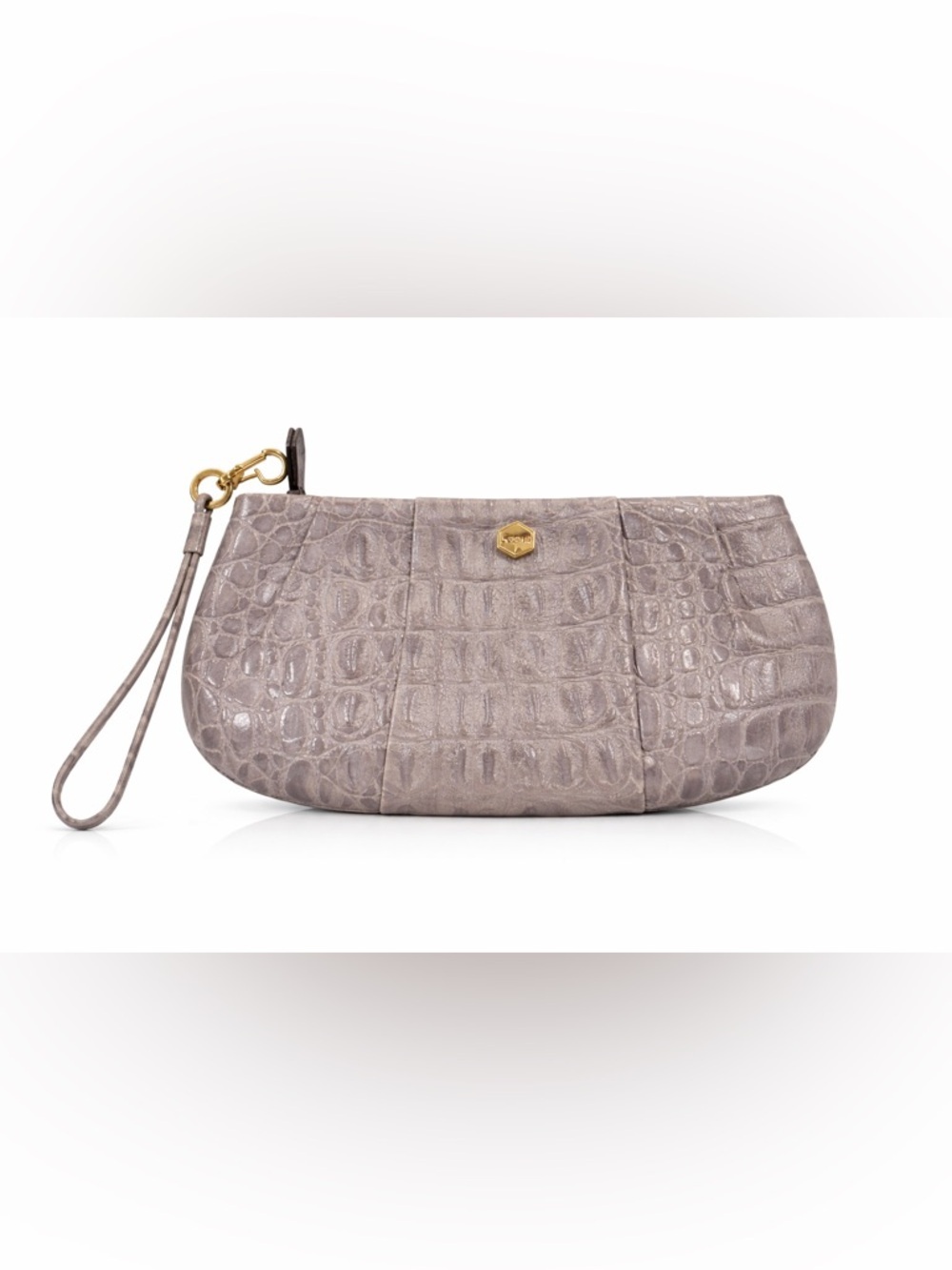 Event Ready! Lodis wristlet clutch metallic croc embossed zip pouch neutral - Picture 2 of 8